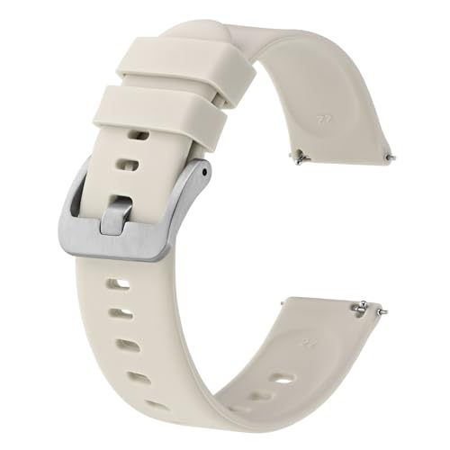 [BISONSTRAP] 時計バンド ゴム 18mm 薄型 シリコン 腕時計ベルト Quick Release 防水 替えベルト ホワイト/シルバーバックル